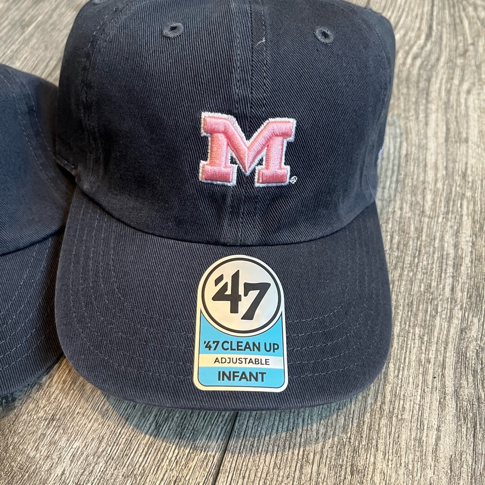 NWT Pair of Michigan 47‎ Brand Navy Caps with Pink M Logo - Will Sell Separately